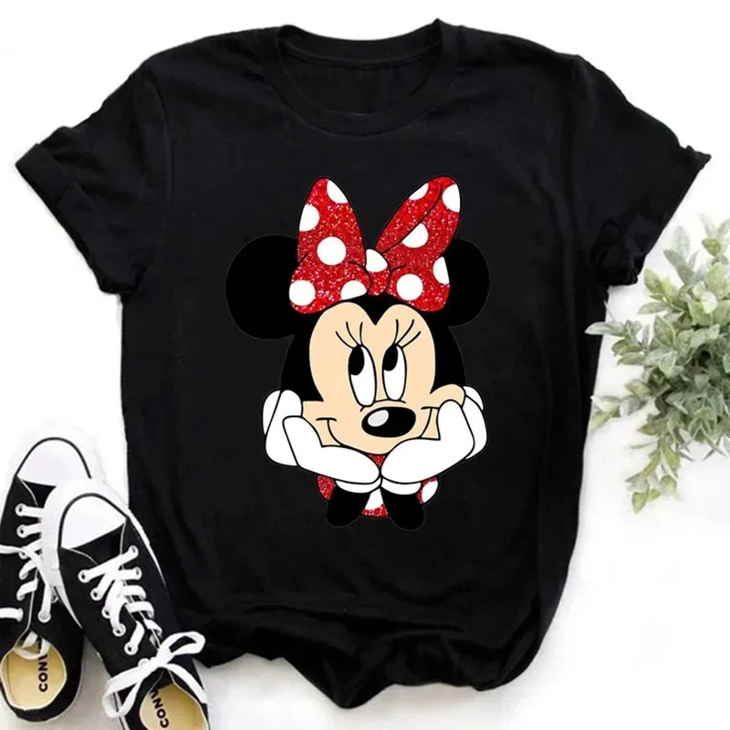 Women's Tshirt 2024 Disney Summer Mickey Mouse Female Harajuku Loose T-shirt Short Sleeved Summer Tops Women Clothes Men's Tees