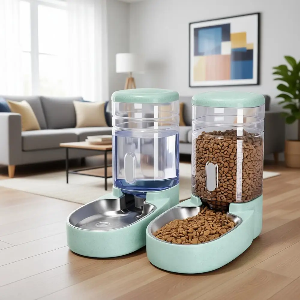 

Automatic Cat Feeder and Water Dispenser with Stainless Steel Bowl Gravity Food Feeder and Waterer Set for Small Medium Dog Pupp