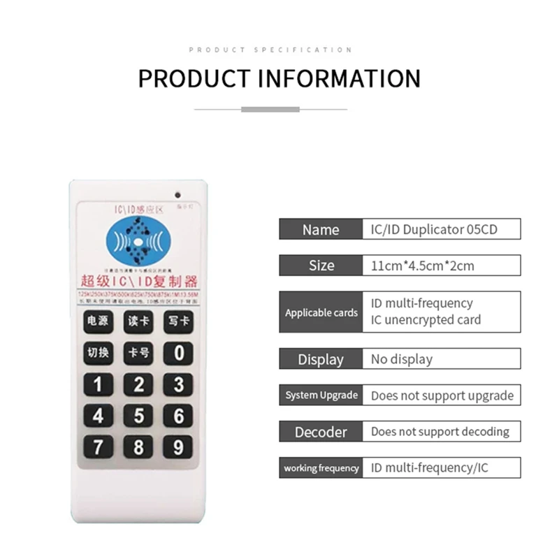 Imagem -04 - Copiadora de Frequência Portátil Duplicadora Cloner Rfid Nfc Leitor e Gravador de Cartões ic 125khz1356 Mhz