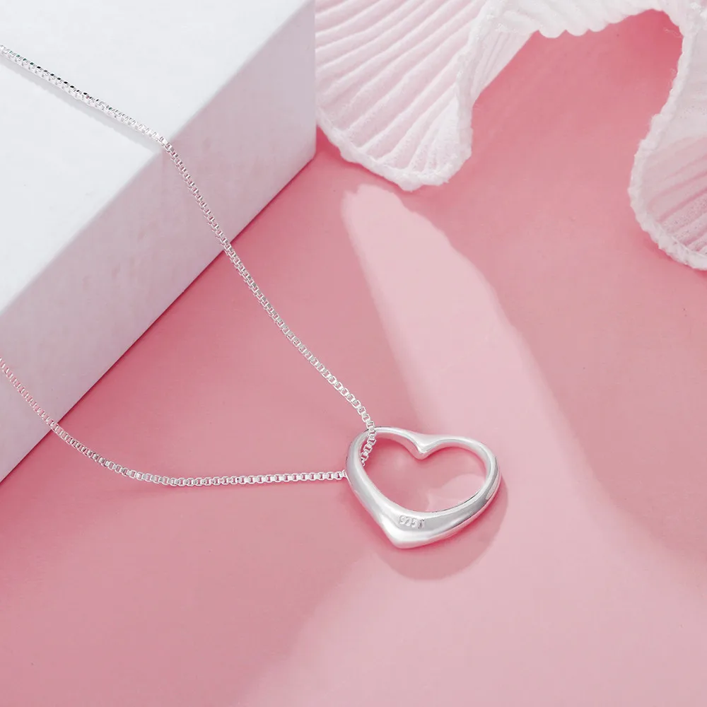 

925 Sterling Silver Romantic Heart Chain Necklace For Women Fashion Party Wedding Accessories Jewelry Gifts