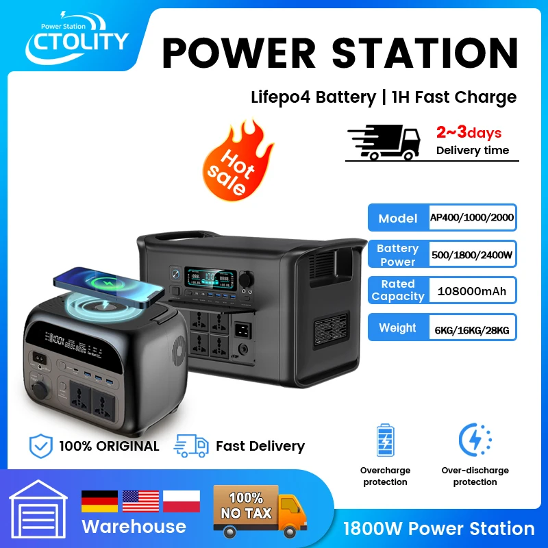 Centrales de energía Ctolity para equipo de Camping Powerbank 300w 1000w 2000w Estación de energía portátil Lifepo4 Batería Generador solar
