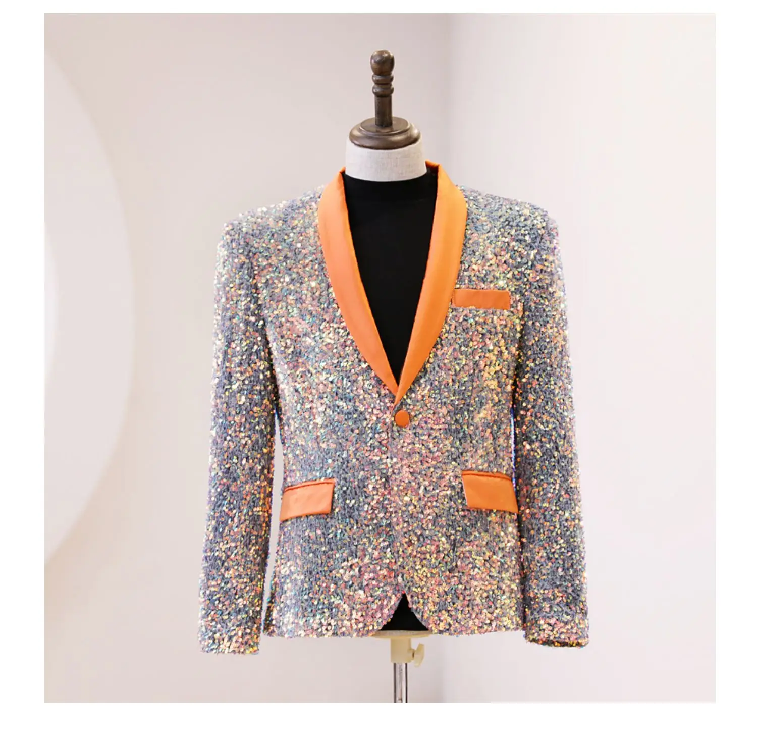 

New Colorful Sequins Casual Blazer Hombre Coat Stage Jacket Suit Male Singer Host Group Dance Dress Clothing For Men Size XS-5XL