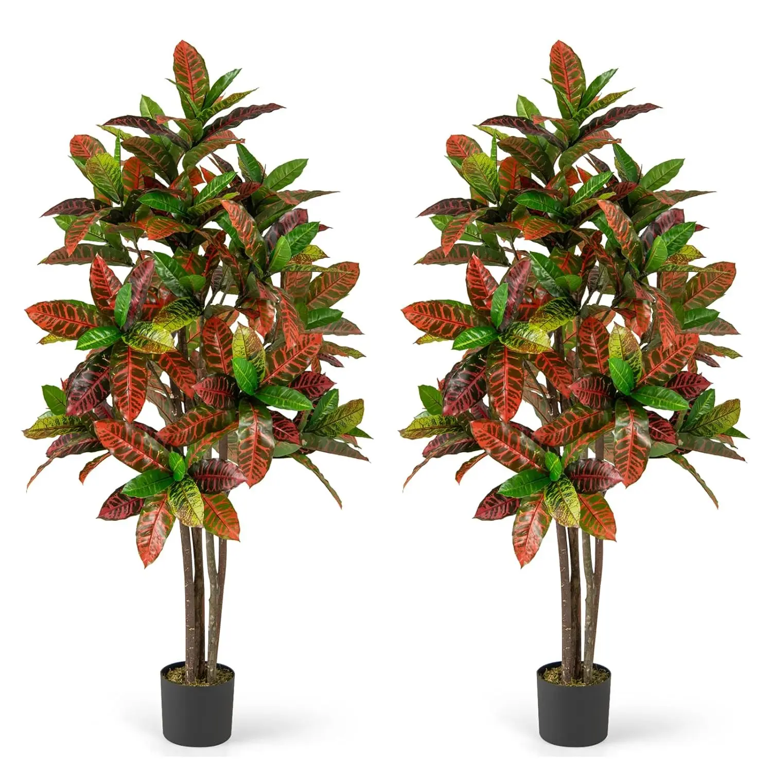 

5 FT Tall Artificial Croton Palm Tree, 2 Pack Lush Faux Tree in Pot with Gradient Leaves, Potted Fake Tree,, Customized