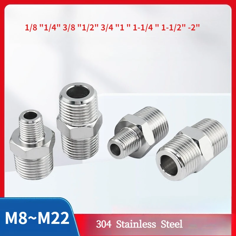 304 Stainless Steel Hexagonal Outer Wire Double Headed Straight Through Coupling Threaded Water Pipe Heating 1/8