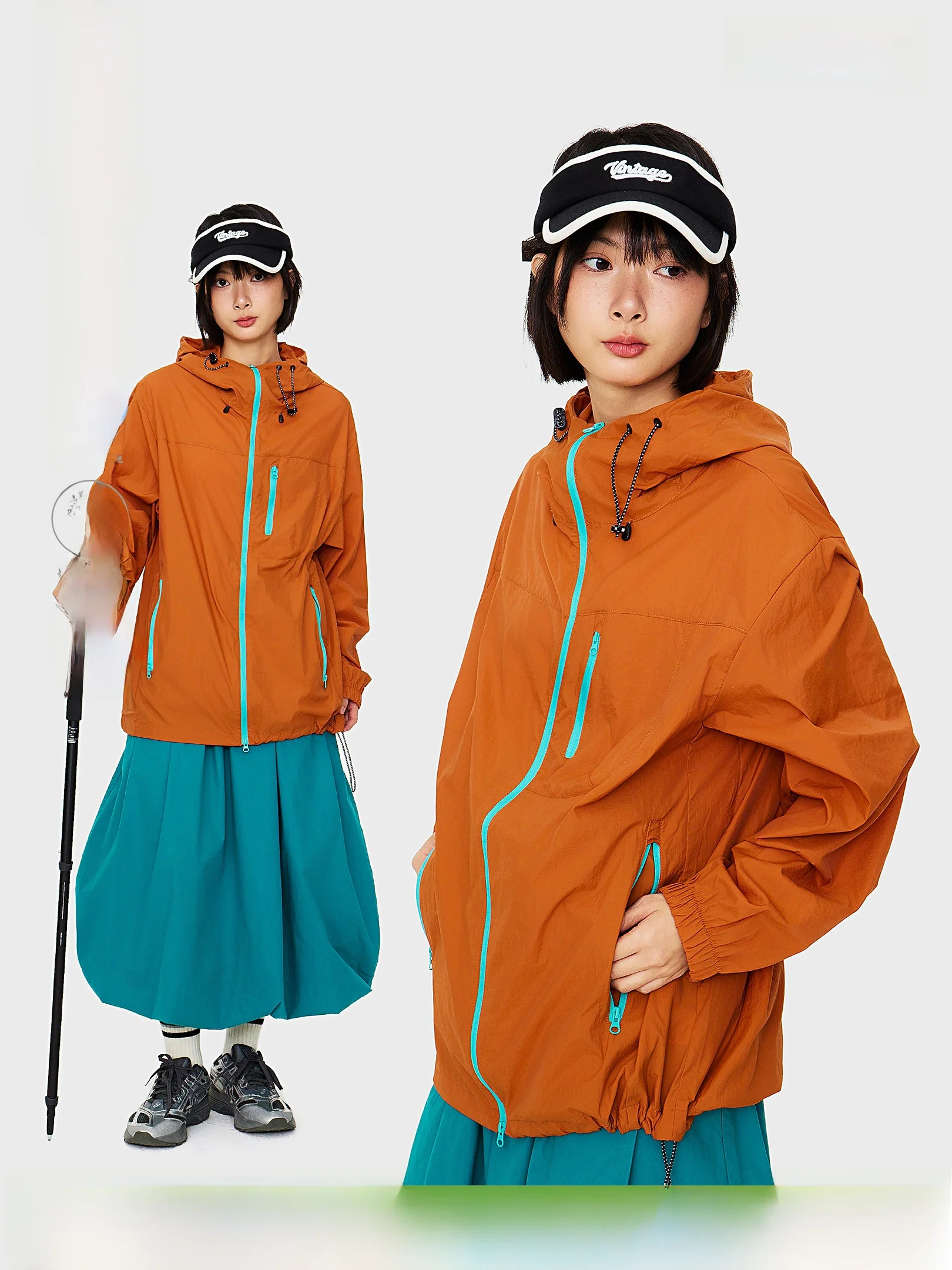 

Outdoor Climbing Hat Light Weight UV Protection Clothing Color Block Design Loose Fit Nylon Fabric Long Sleeve Zipper Closure...