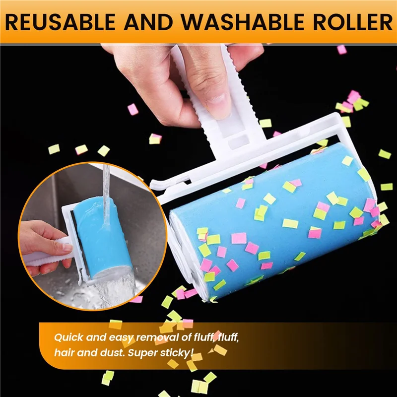 FLYY-2X Lint Remover Washable Clothes Hair Sticky Roller Reusable Portable Pet Hair Remover Sticky Roller,Blue