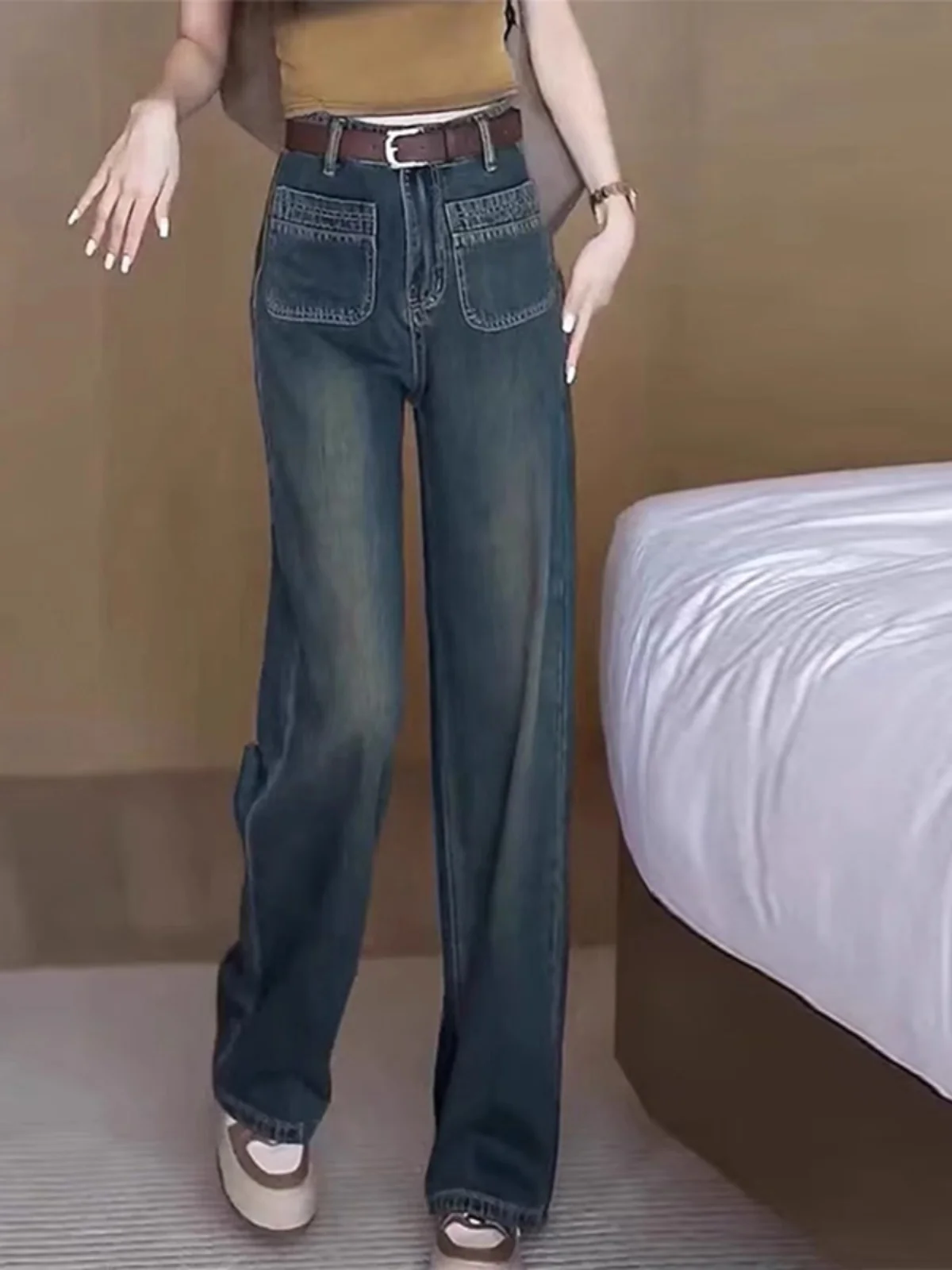 

High Waist Straight Leg plus Size Denim Jeans Women's Spring Autumn New Style Slimming Wide Leg Pants Casual Wear