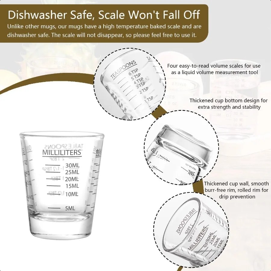 2 حزمة من أكواب قياس كوب إسبرسو مع 4 طرق قياس أونصة ML TSP TBSP قياس آمن لغسالة الأطباق o