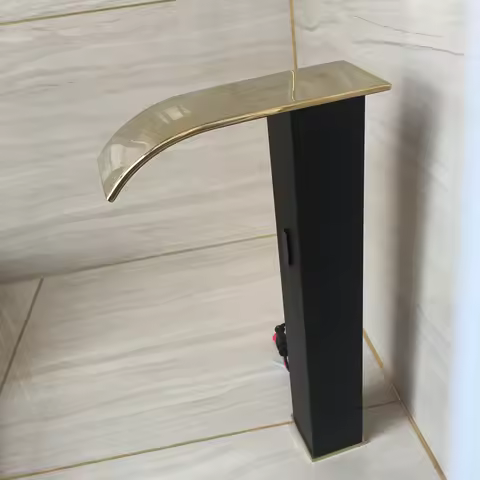 MTTUZK Black Gold Brass Deck Mounted Waterfall Automatic Sensor Faucet Bathroom Basin Touchless infrared Faucet Gold Sensor Tap