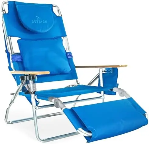 Deluxe 3N1 Padded Beach Chair w/ Face Cushion & Arm Holes, Teal - Lightweight Folding Recliner w/ Adjustable Backrest &