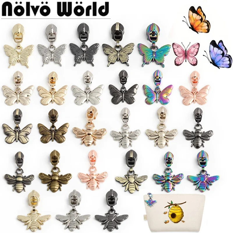 

5# Nylon Butterfly/Bee Shape Metal Zipper Head For Wallet Pencil Bags Handbag Luggage Removable Sewing Puller Slider Accessories