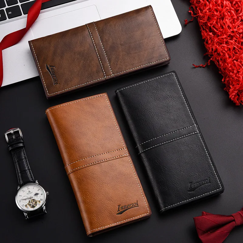 Men's Slim Wallet, Business Style PU Leather, High-Capacity Billfold with Multiple Card Slots, Elegant Long Clutch Purse