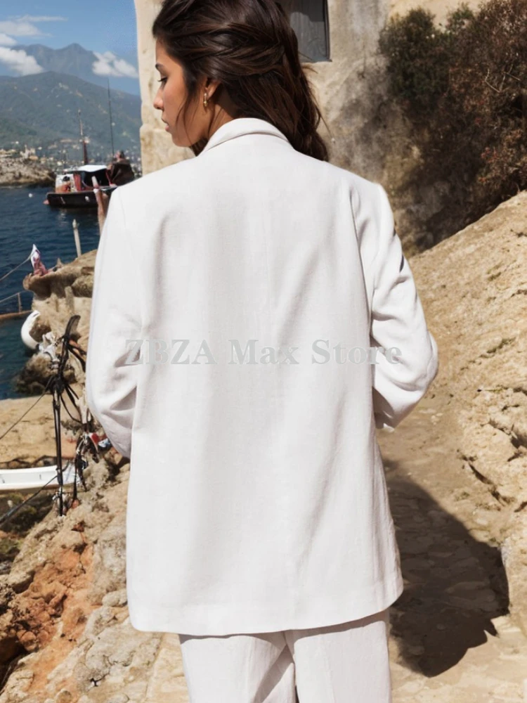 ZBZA Donna Cappotto blazer aperto manica lunga risvolto spalla imbottita Patta frontale doppia tasca Sciolto pendolare ufficio Tuta senza bottoni