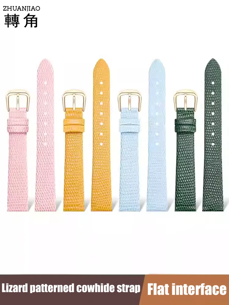 Genuine leather Lizard grain watchband Vintage handmade 10 12 14 16 18 20MM flat interface universal watch belt bracelet