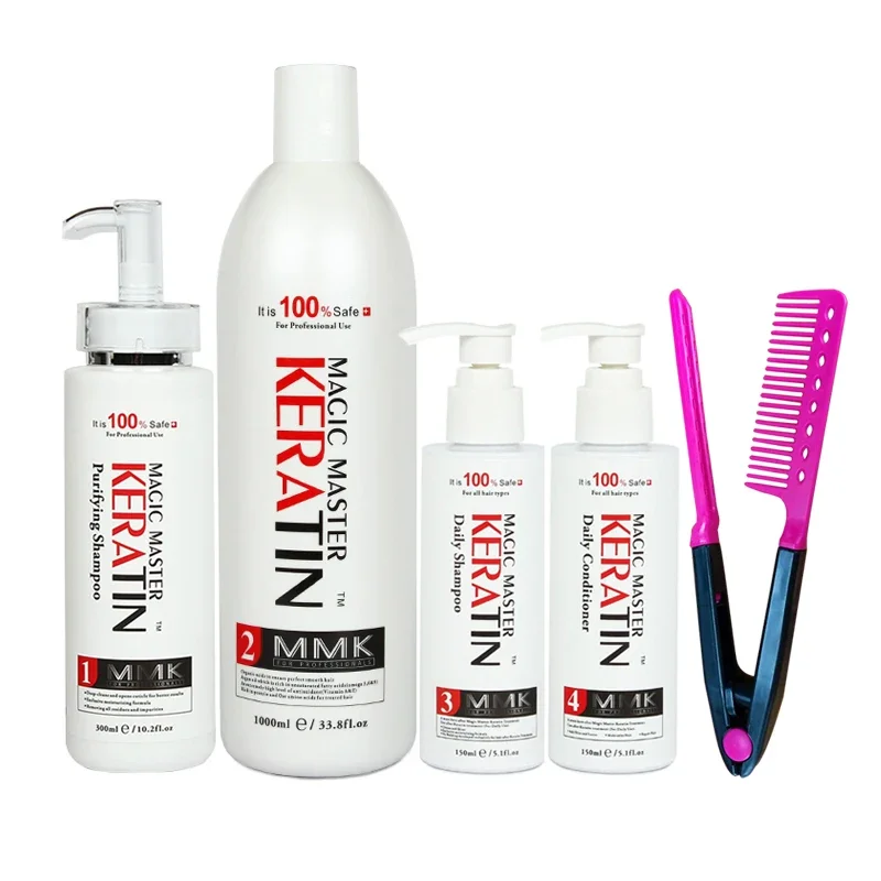 Without Formalin Magic Master Keratin Treatment+Purifying Shampoo+Daily Shampoo+Conditioner Straighten Hair Set+Free Red Comb