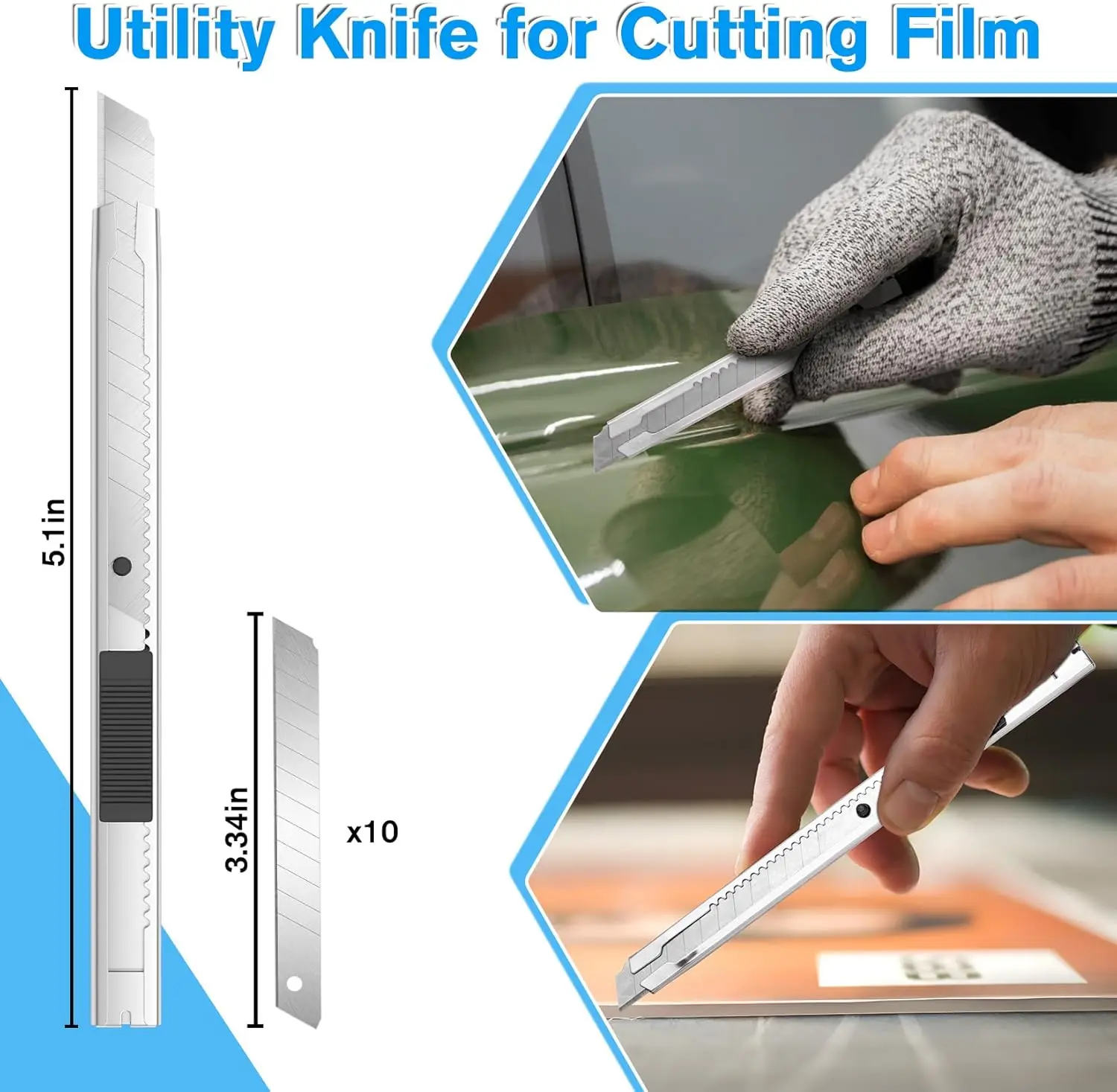 9mm Lockable Utility Knife with 30/60 Degree Snap-Off Spare Blades Auto Vinyl Cutting Graphic Knife Tint Film Hand Tools - Image 5
