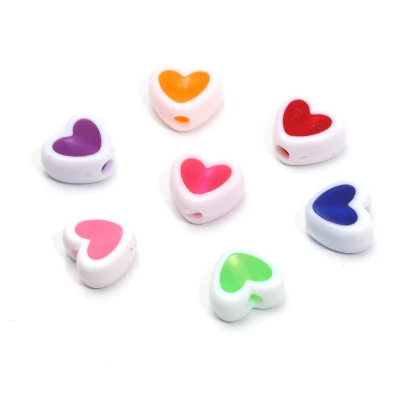 White Green Color Acrylic Beads 8mm 50pcs Love Heart Beads Acrylic Spacer Beads For Jewelry Making DIY Jewelry Beads Accessories