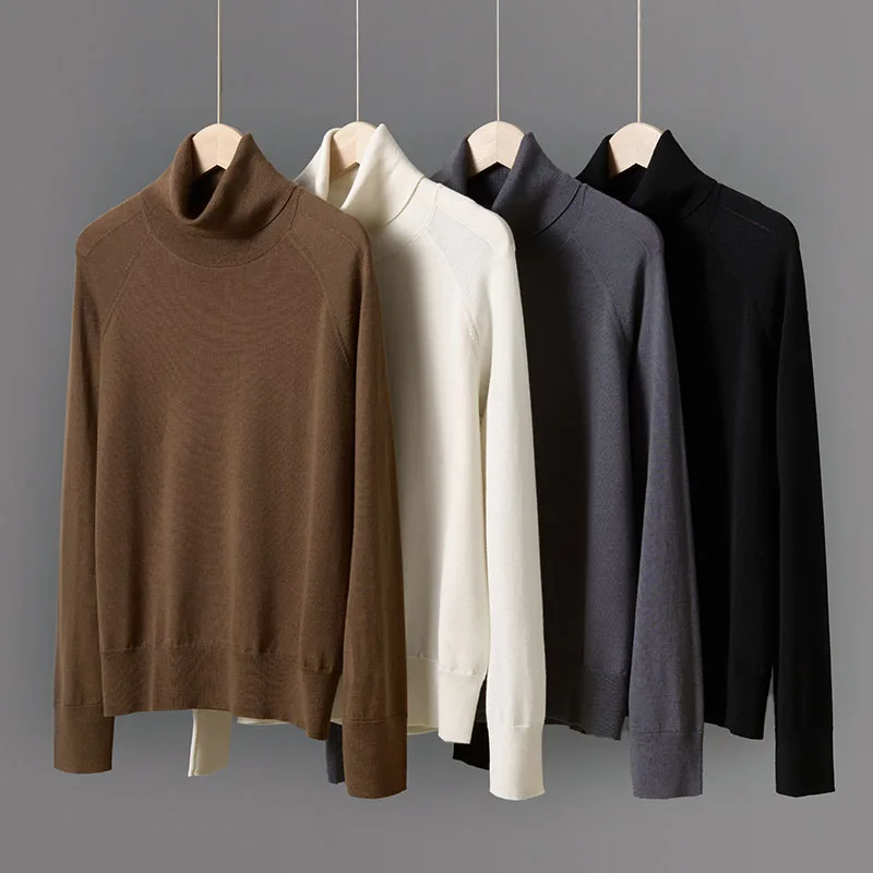 

Women worsted Wool Sweater Spring Autumn Raglan Sleeve Turtleneck Pullover 100% Merino Wool Knitwear Machine washable Botton Top