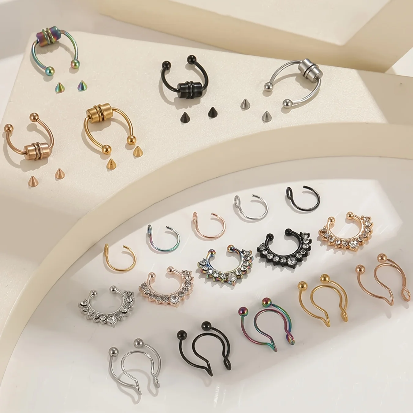 1PC Non-Piercing Nose Ring + Replacement Additions Set Magnetic Nose Stud Septum Ring Small Circle Spring view 4