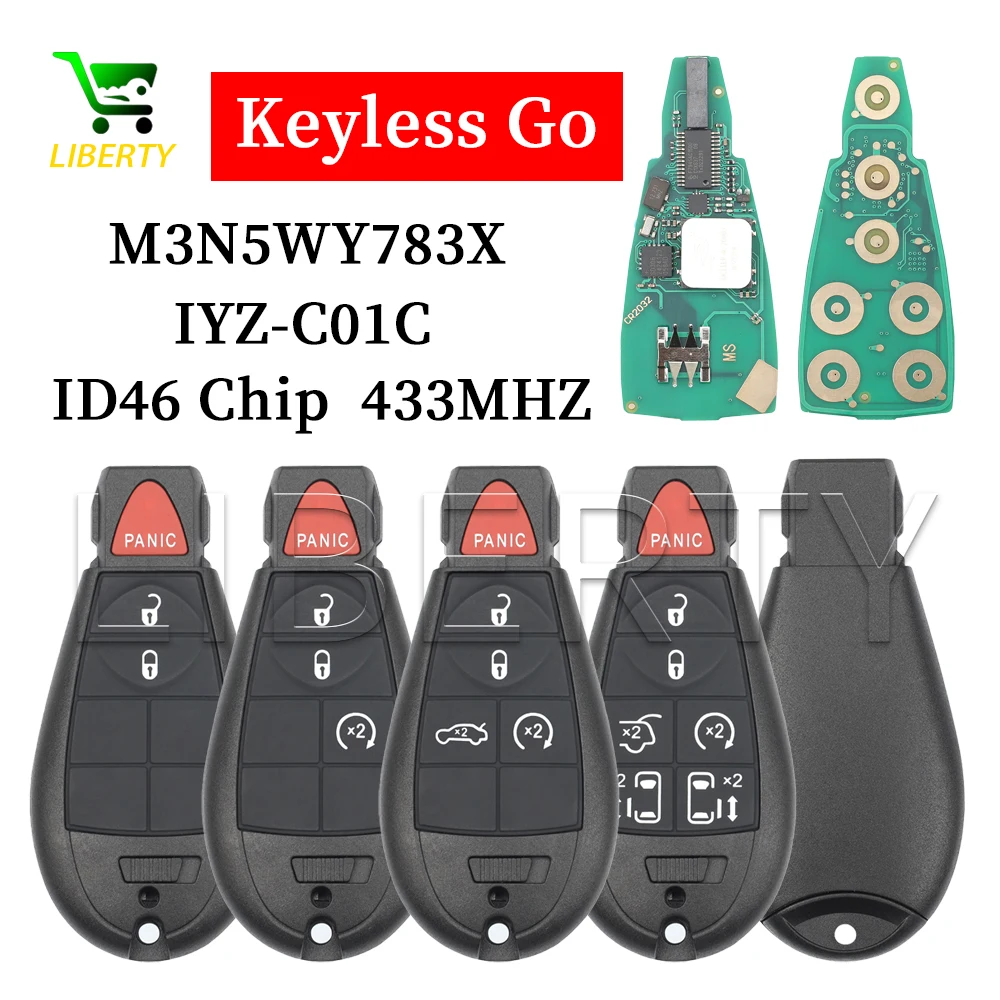 

Liberty Smart Car Remote Control Key For Chrysler Town & Country Jeep Dodge M3N5WY783X/IYZ-C01C ID46 Chip 433MHz Keyless Card