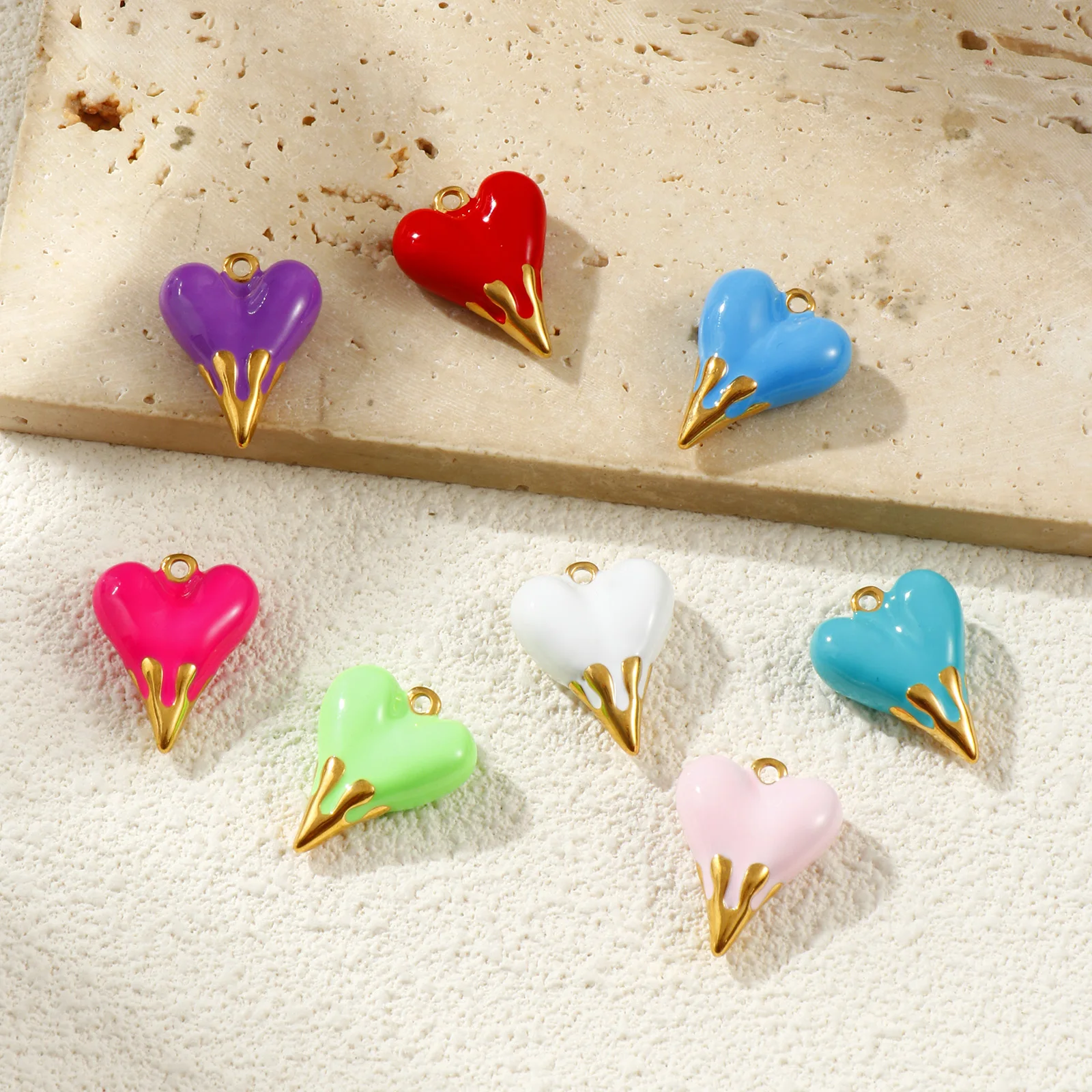 1PC Neue Candy Farbe Valentinstag Herz Charms 18K Reales Gold Überzogene Emaille Edelstahl Herz 3D DIY Erkenntnisse 24mm x 19mm – Detail 4