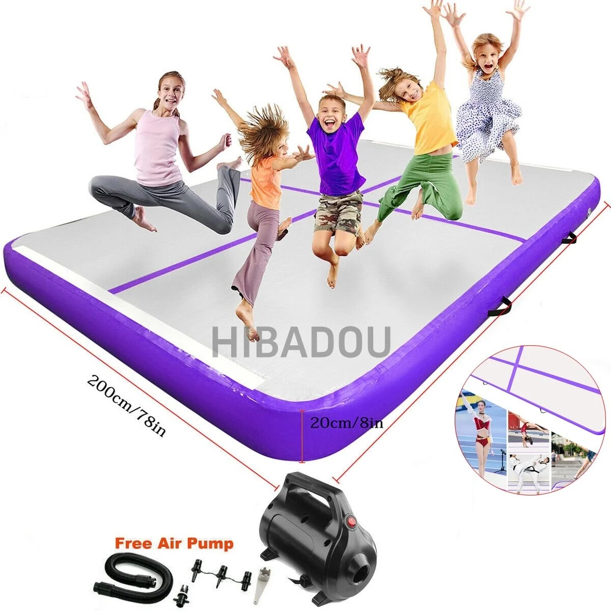 HIBADOU インフレータブル体操エアトラック 3x3x0.2m エアフロア タンブリングエアトラック 子供大人用 電子ポンプ1個無料