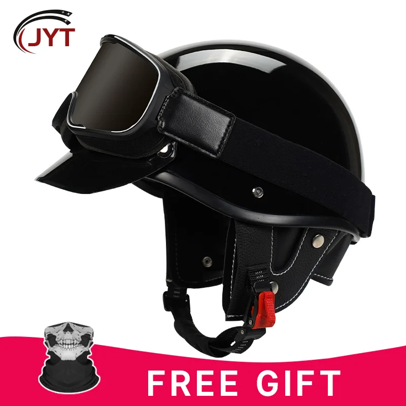 

Low Profile Motorcycle Helmets for Men Moped Retro Half Face Helmet with Goggles DOT Approved ABS Shell Safety Cap