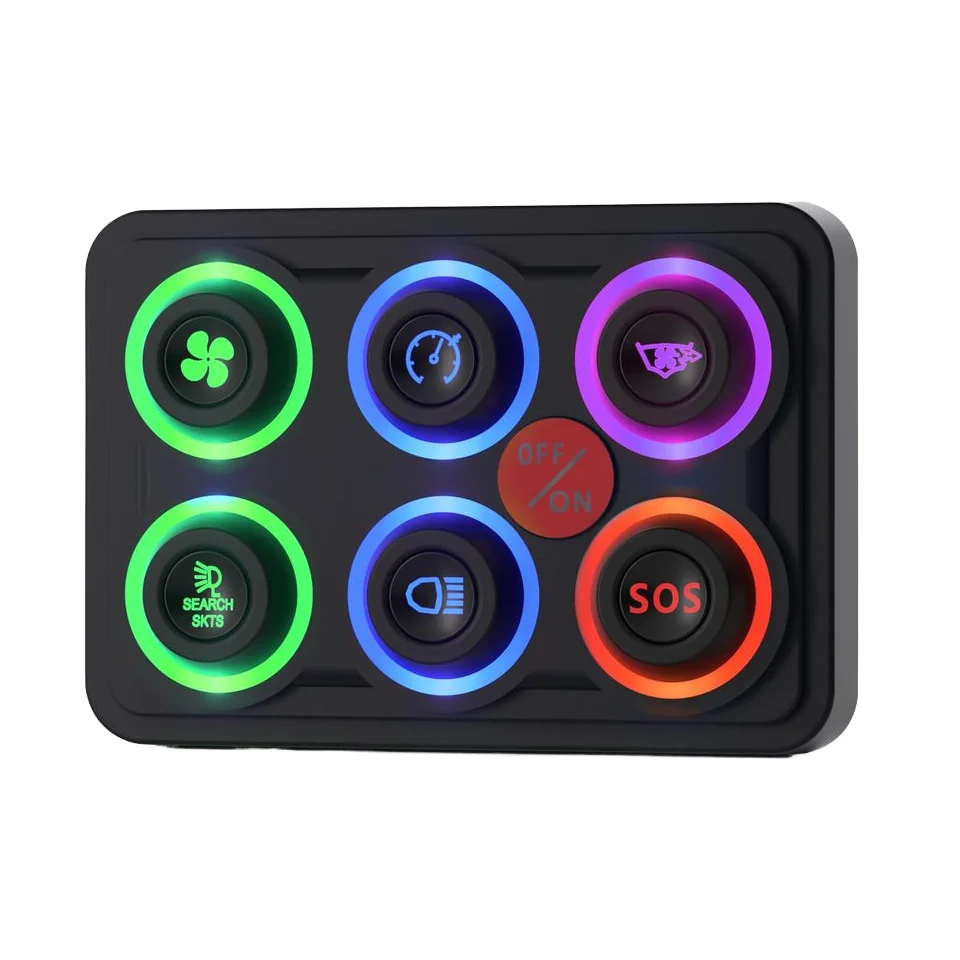 Pannello interruttori IP68 60A impermeabile 12V 6 Gang Touch Switch Box 4 modalità 8 colori retroilluminazione scatola relè automobilistico multifunzione