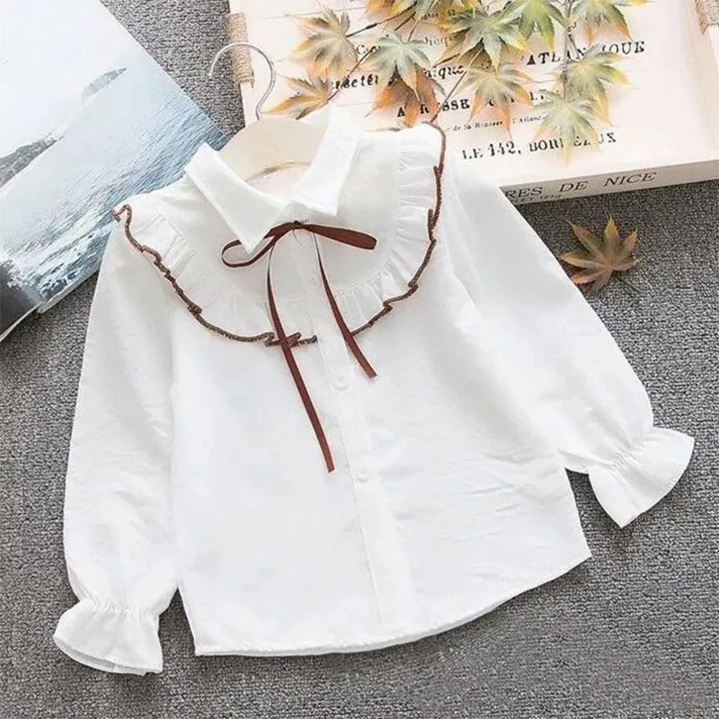 Girls Long Sleeve Shirt Spring and Autumn 2024 Spring Dress Foreign Style Children's Spring Girls Big Girls Shirt Imitation Line