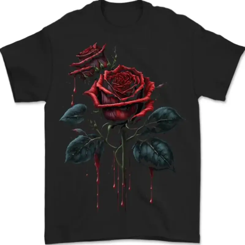 2 تي شيرت Rosas Goteando Con Sangre Camiseta Gótica Para Hombre 100% Algodón