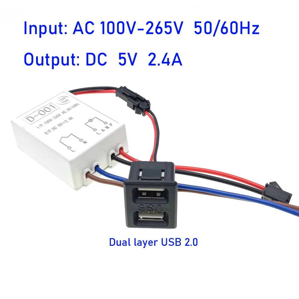 AC 100V-240V/265V Connection Adapter And Double Layer USB 2.0 Female Base Socket Female USB Lamp Charging Socket Power Socket