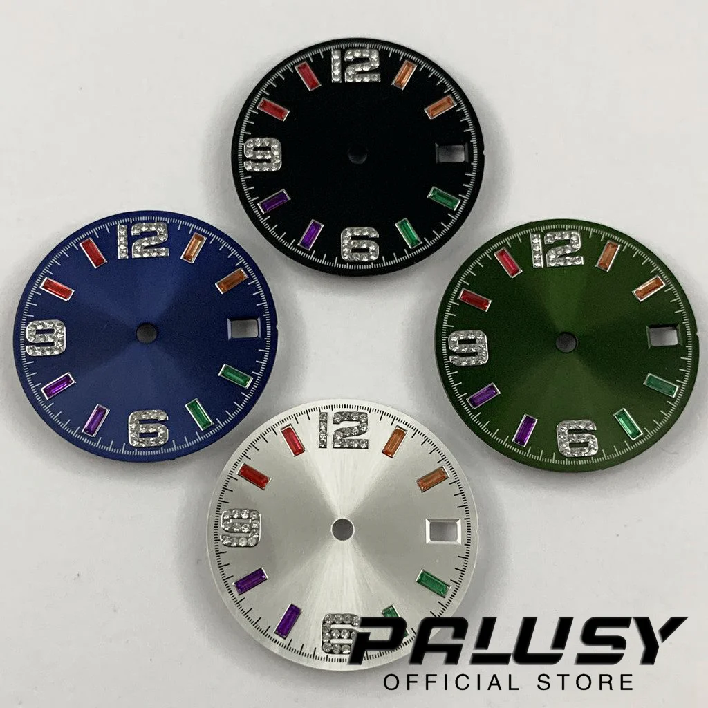 28,5mm nh35 schwarz weiß blau grün Zifferblatt für nh35a 4 r35 Uhrwerk oben Zifferblatt Ersatzteile