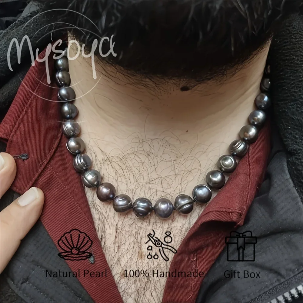 

MYSOYA Freshwater Pearl Necklace 7-8mm Black Pearls Unisex Gift Box Perfect For Birthday Anniversary Wedding Christmas Jewelry