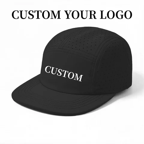 Custom Logo Quick-Dry 5 Panel Running Cap Laser Cut Perforated Breathable Sport Hat Ultra-Lightweight Soft Top Baseball Cap for