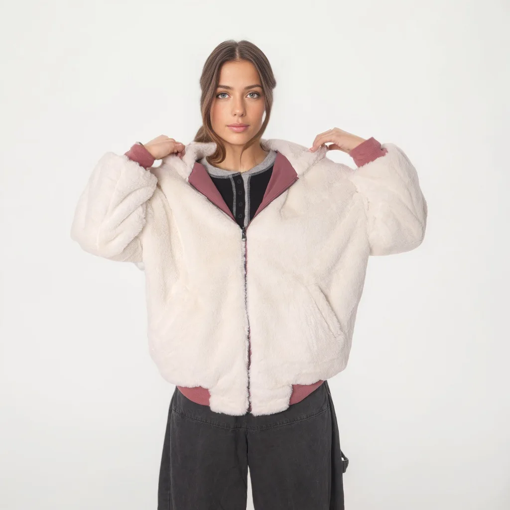 Goth Dark Autumn Winter Faux Fur Collar Solid Hooded Coats for Women Casual Zip Up Hoodies Coats & Jackets Warm Streetwear Loose