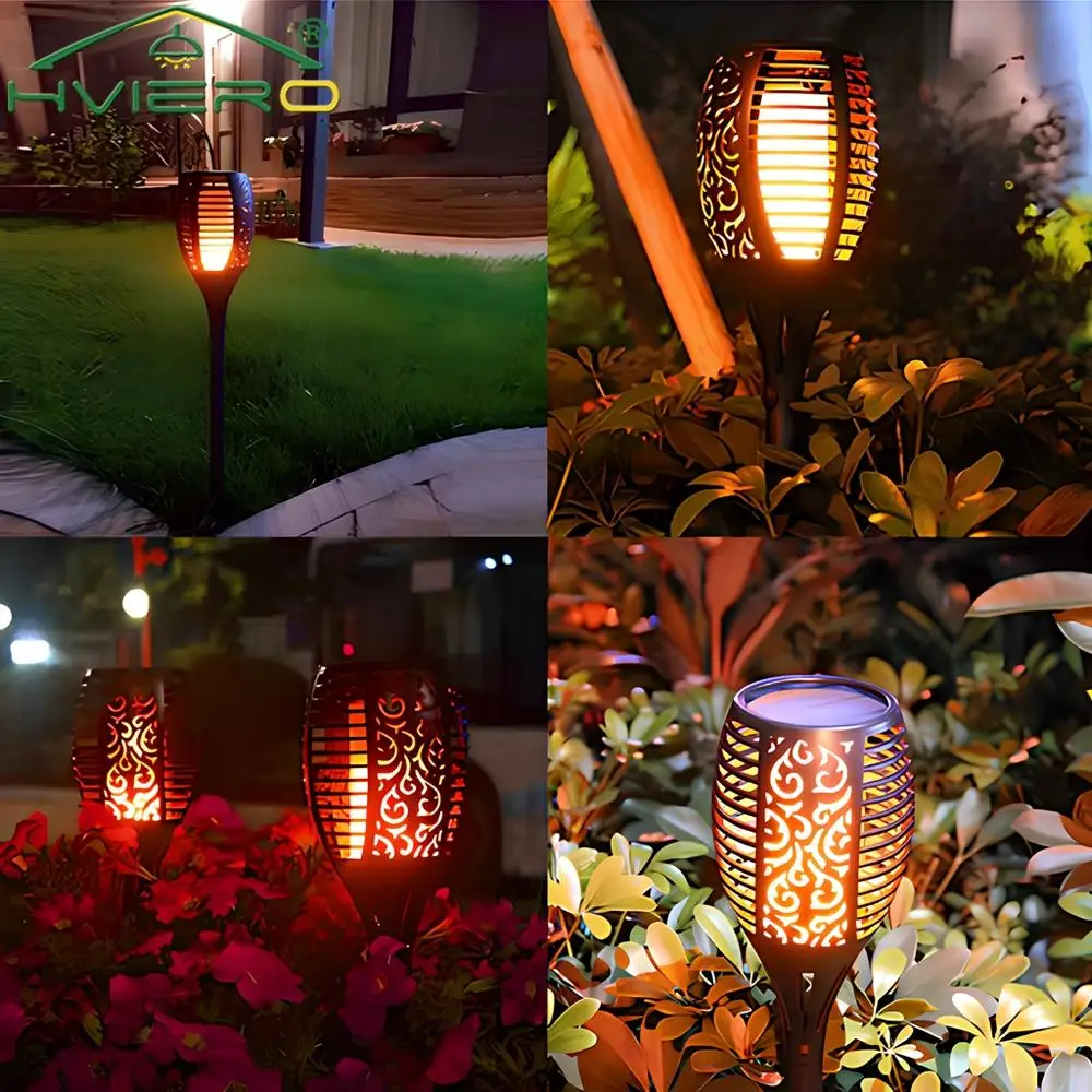 1/2/4/8Pcs Solar Flame Lights 12LED Bulbs Flickering Waterproof Garden Decoration Outdoor Lawn Path Yard Patio night Floor Lamps