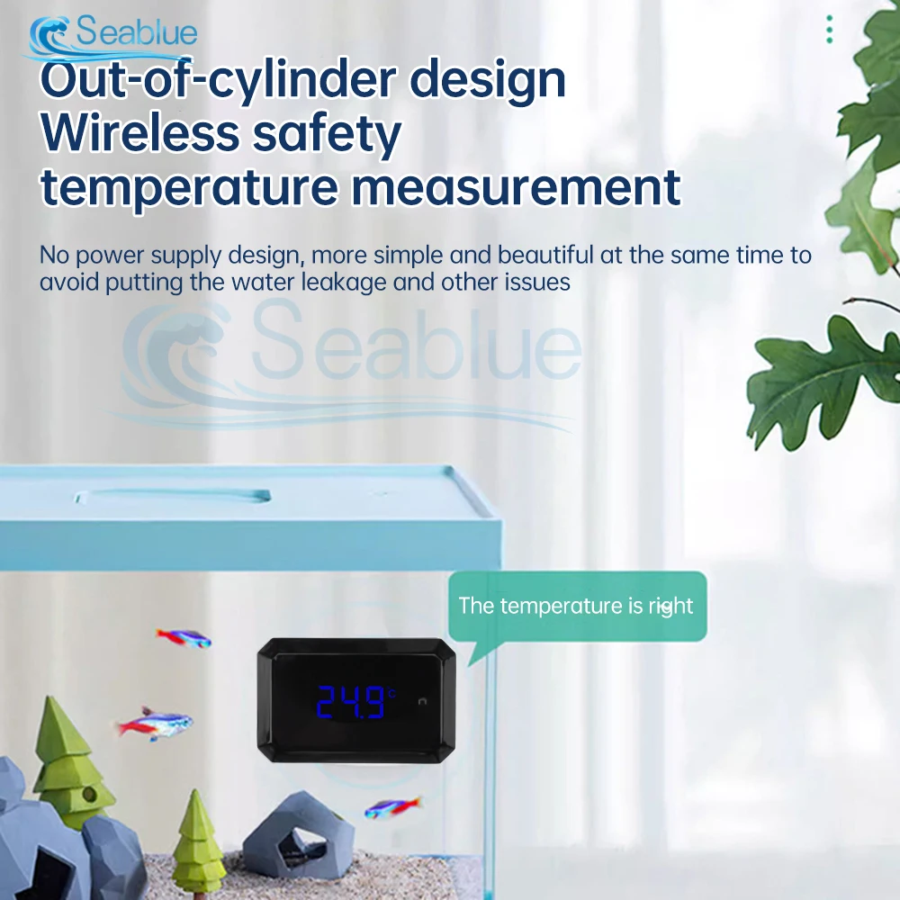 LED Electronic Digital Display Fish Tank Thermometer, Wireless Temperature Sensor Outside The Tank, 0~50 ℃ With Adhesive Backing