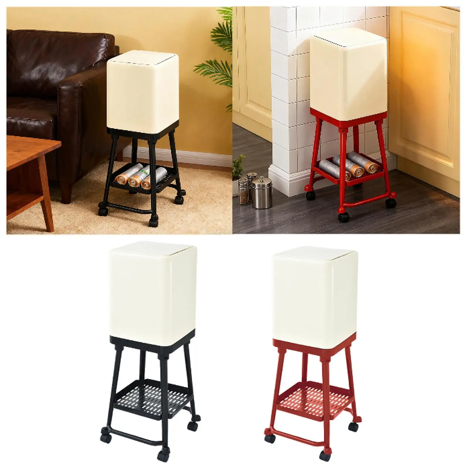 바퀴 달린 쓰레기통 이동식 쓰레기통 창의적이고 하단 선반 높은 발판