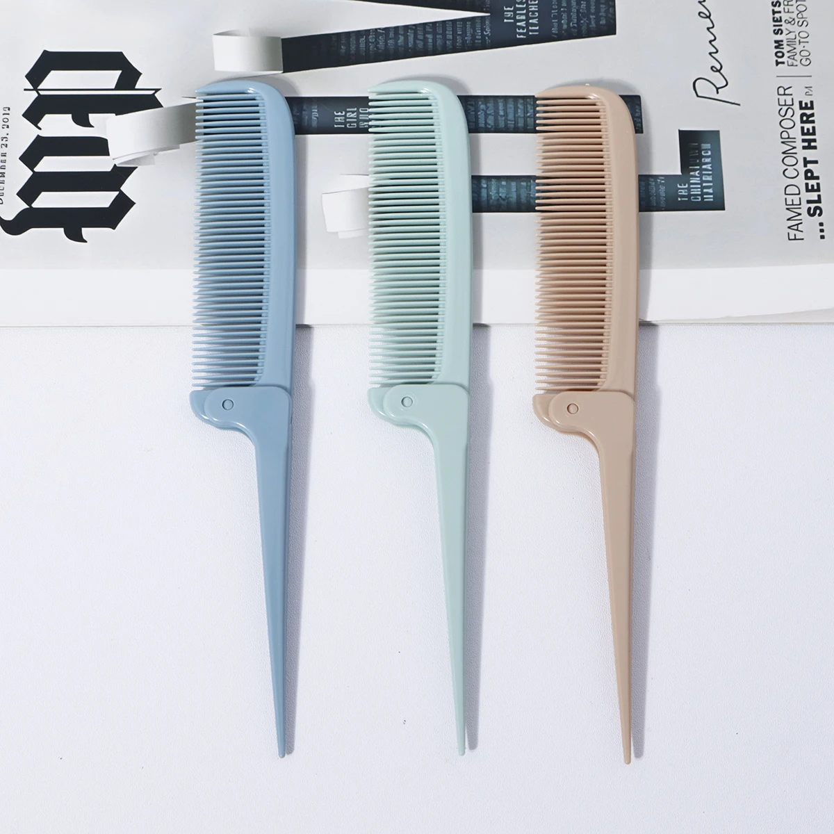 Set sisir ekor runcing, sisir ekor tikus yang dapat dilipat, sisir penata rambut, sisir saku, sisir perjalanan portabel, khusus untuk wig rambut asli