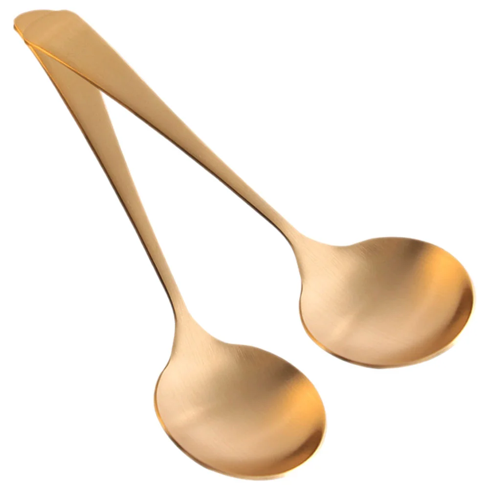 

2 Pcs Round Spoon Handmade Pure Copper Child Ramen Multifunctional Sauce Accessories