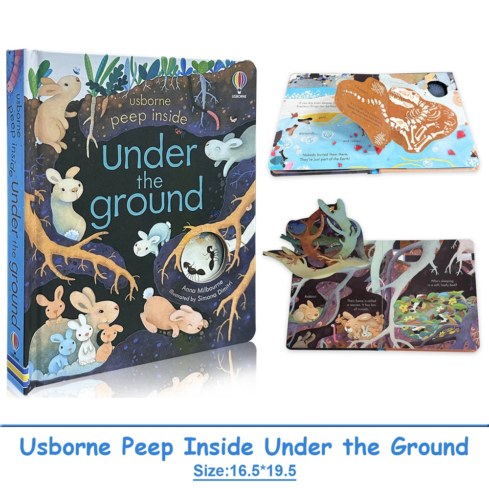 

Usborne Peep Inside Under The Ground Книга с картинками для детей Детские 3D-книги с клапаном для взаимодействия родителей и детей Обучающие английские книги