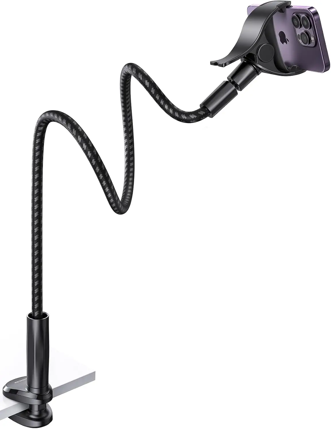 

Flexible 38" Gooseneck Phone Holder for Bed - 360 Adjustable Arm Clip, Wide Clamp Base, Compatible with All 4-7" Smartphones
