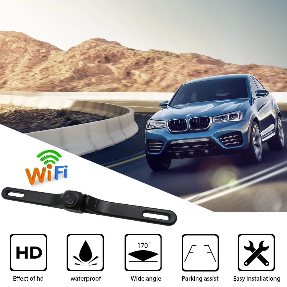 Carro sem fio WiFi câmera de visão traseira, placa de inversão câmera, visão noturna HD, à prova d\'água, General Motors, 5G, 170 °