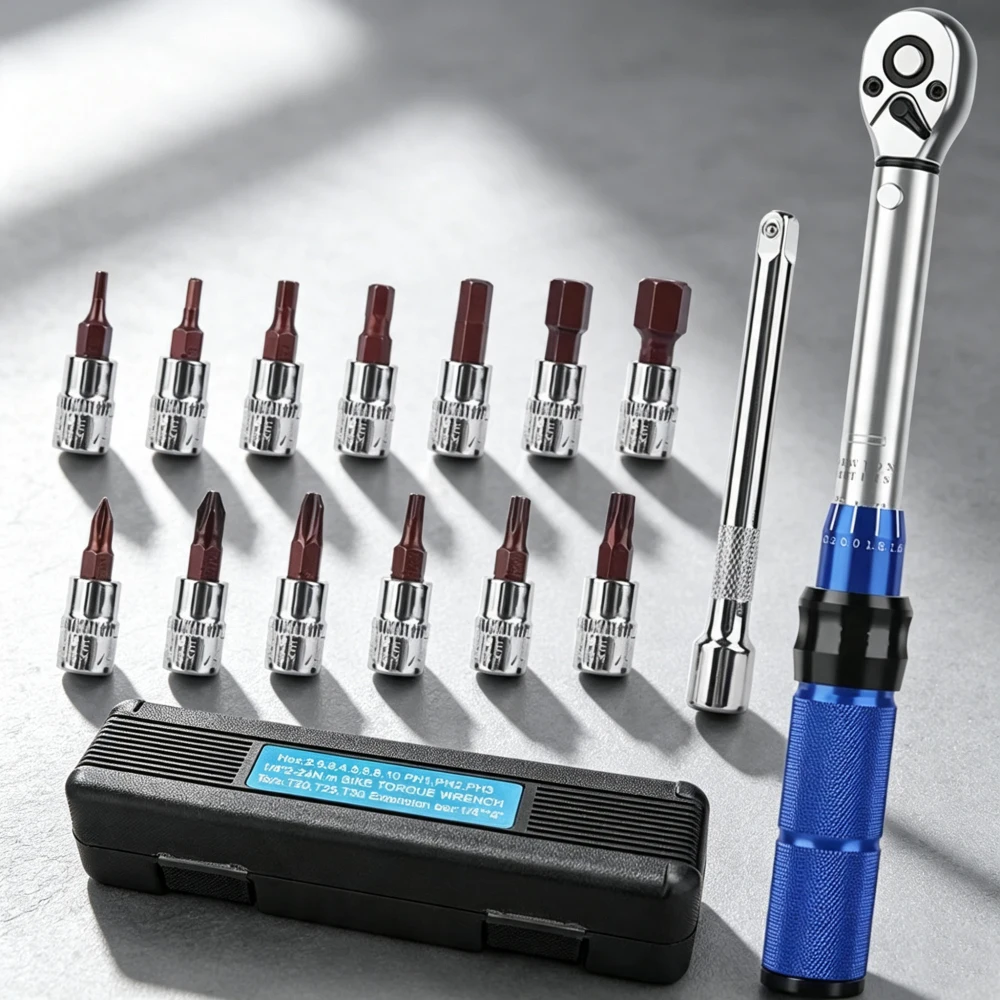 Preset Torque Wrench for MTB Road Bike 2Nm-24Nm Precise Hexagon T25 Allen Key S2 Prime Steel Durable Bicycle Repair Tool