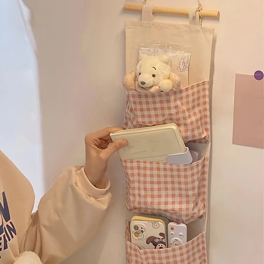 

Розовая настенная полка-органайзер из холста для спальни, многофункциональная, для книг, украшений и различных предметов