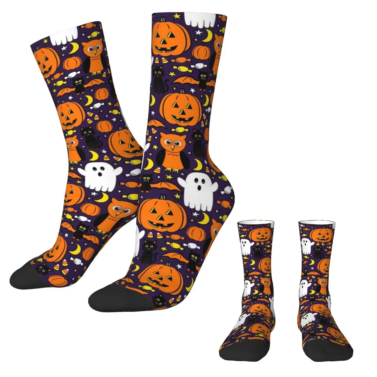 Happy Haunts Stockings Ladies Ghost And Pumpkin Socks Quality Gothic Socks Autumn Skateboard Non Skid Printed Socks Gift