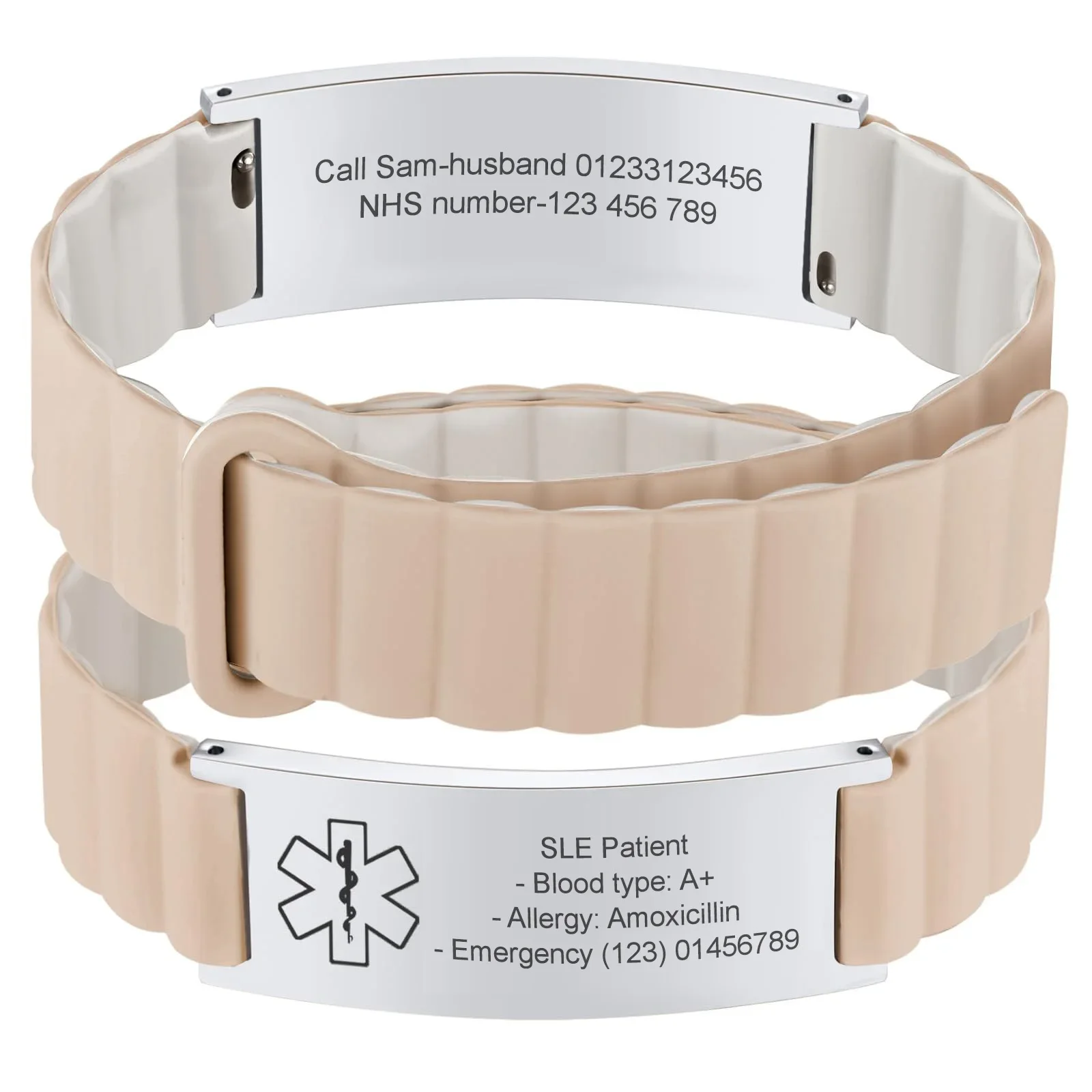 Medical Alert  ID Bracelet for Women, Custom Silicone Strap Medical Bracelets for Sports,Adjustable Wristband for Diabetic