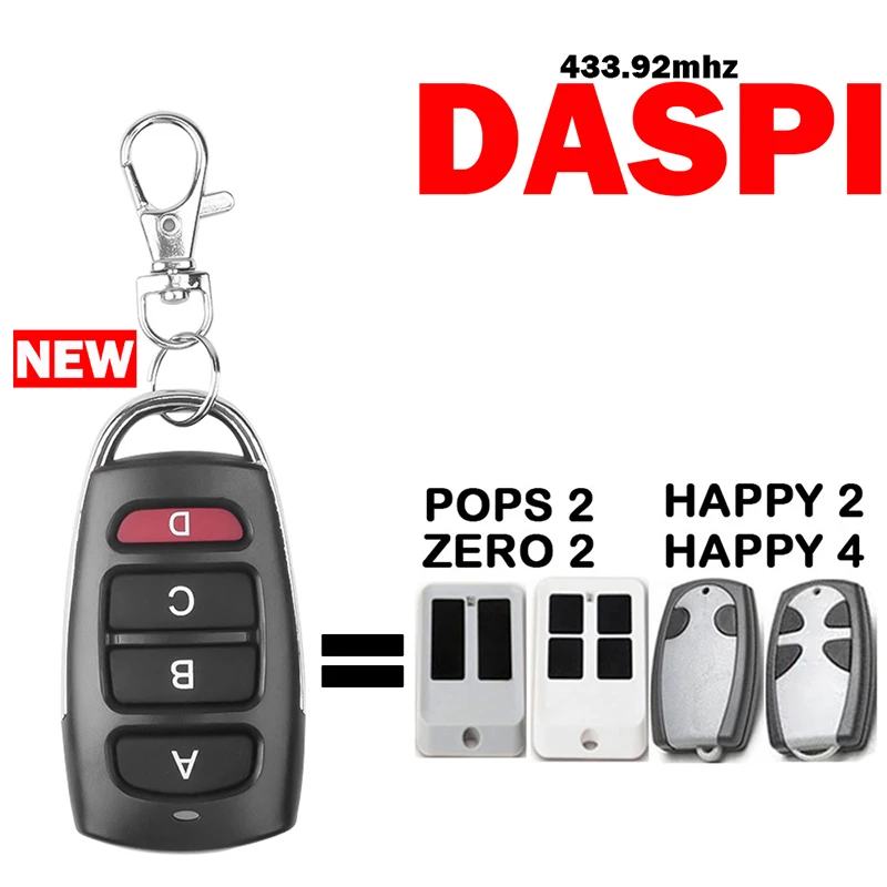 

For DASPI POPS ZERO HAPPY 2 HAPPY 4 Garage Door Remote Control 433MHz Fixed Code Electric Gate Control Garage key Clone