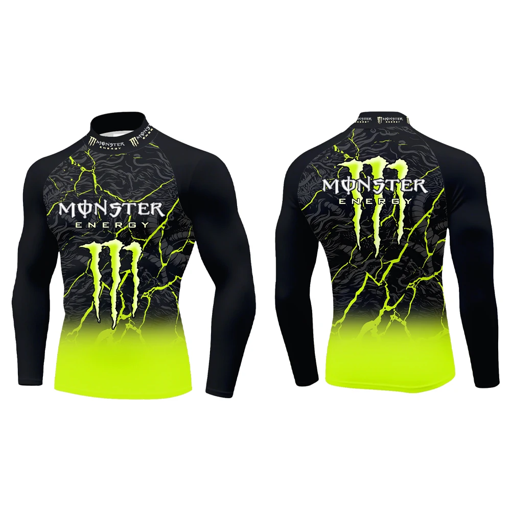 

Men's T-shirt 2025 New Monster Energy Trendy Cool Earth Crack Half High Collar Top Street Vitality Outdoor Sports Fitness