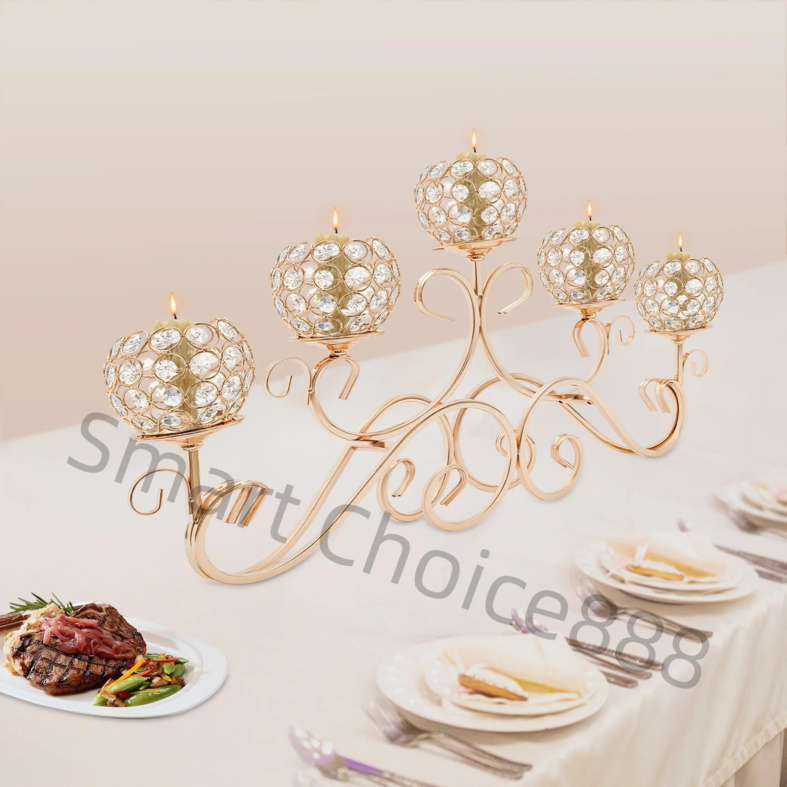

5-ручевой хрустальный подсвечник, хрустальный канделябр, железная основа K9, хрустальное золото/серебро, элегантный настольный центральный элемент для свадебного дома